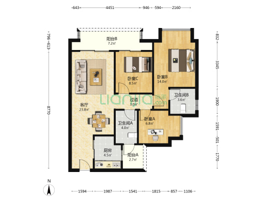 融创星睿苑 3室1厅2卫 93平方