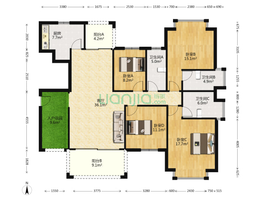 东江学府三期二区 4室1厅3卫 157平方