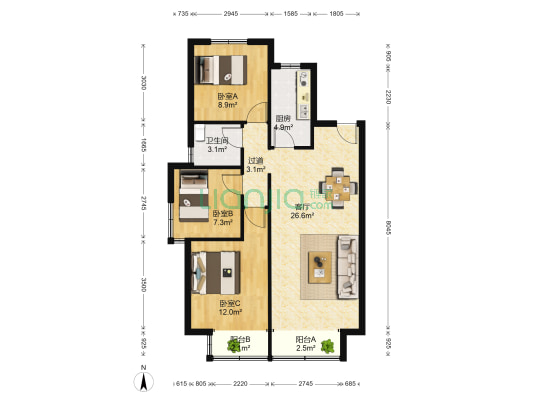 新兴花语原乡（新兴城） 3室1厅1卫 109平方