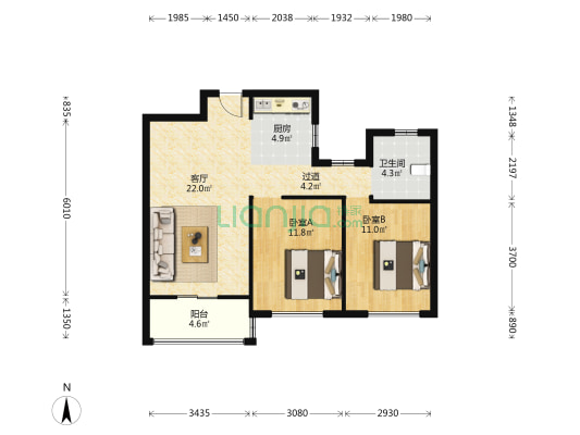 中庚香山新时代 2室1厅1卫 73平方