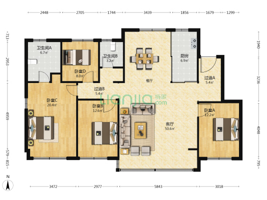 市中万科城一期翡逸园 4室1厅2卫 165平方