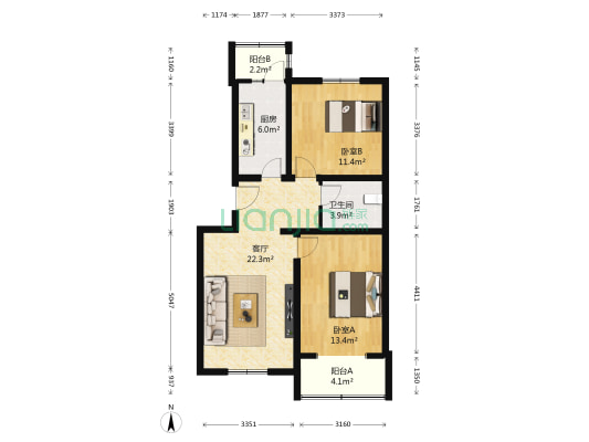 兴海家园星苑 2室1厅1卫 84平方