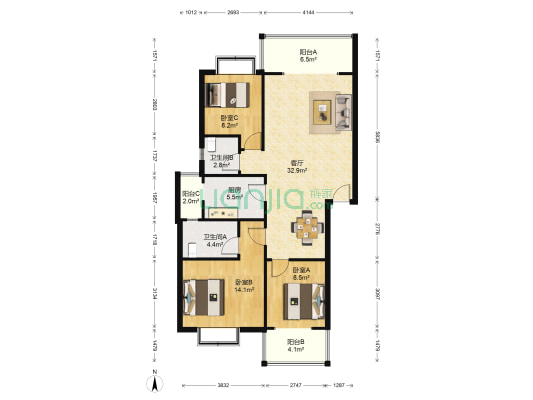 西街上 3室1厅2卫 103平方