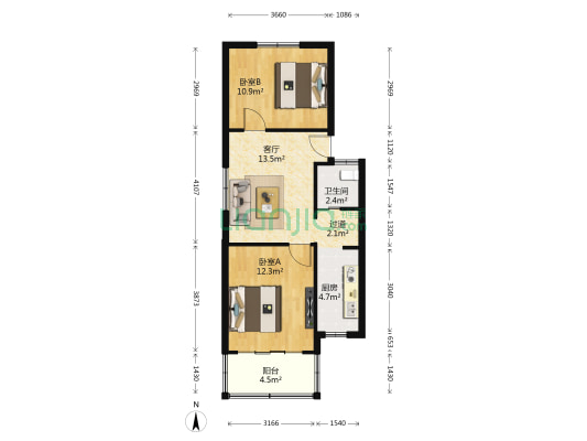 中保绿苑 2室1厅1卫 61平方