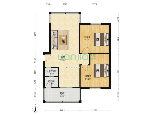 金彭西路113号 2室1厅2卫 85平方