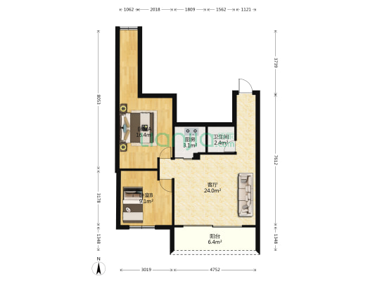 四季绿都 2室1厅1卫 65平方