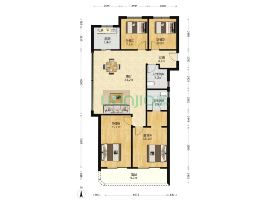 滨江望涛月明 4室1厅2卫 129平方