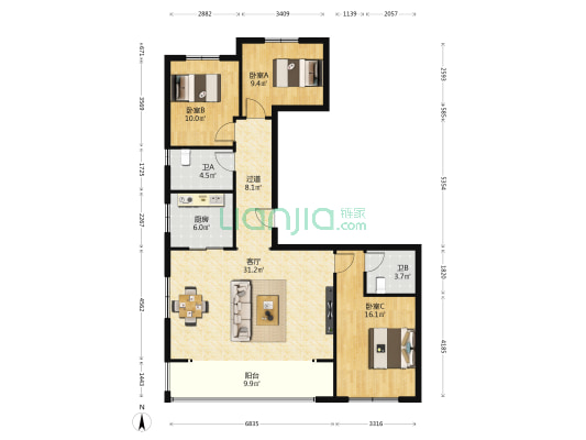 中房·卓越府 3室1厅2卫 141平方