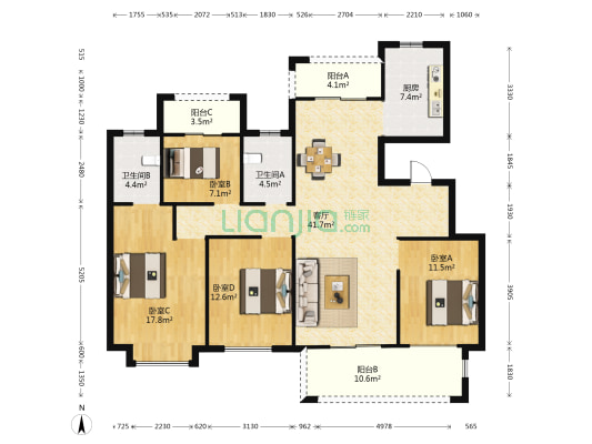 江湾城·珑园 4室1厅2卫 137平方
