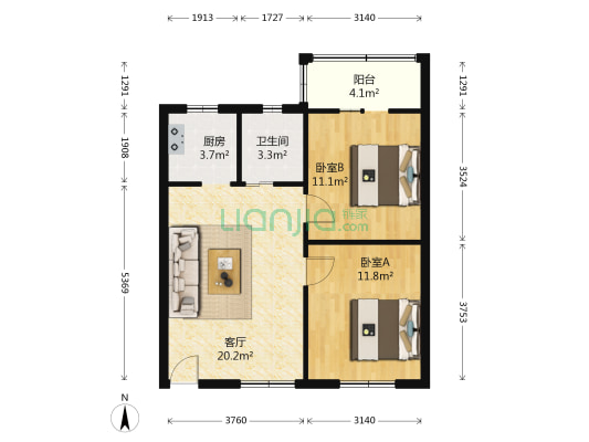 七里新村 2室1厅1卫 63平方