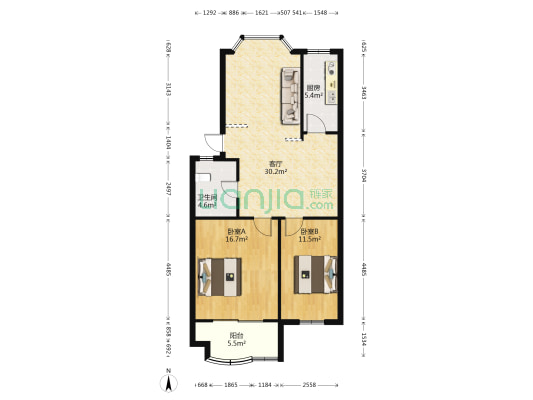 龙凤花园隽凤园 2室1厅1卫 86平方