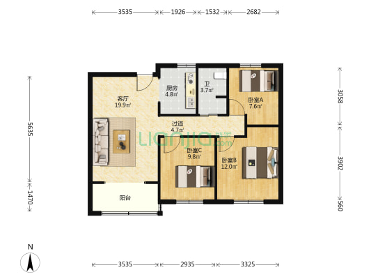 安居十三期 3室1厅1卫 95平方