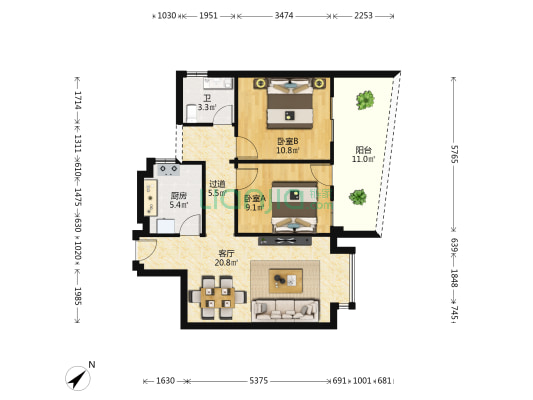 港航·江缘时代广场二期 2室1厅1卫 81平方