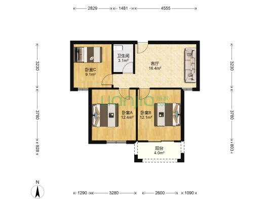 万紫苑 3室1厅1卫 80平方