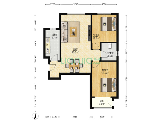 悦城北区17号地 2室1厅1卫 93平方