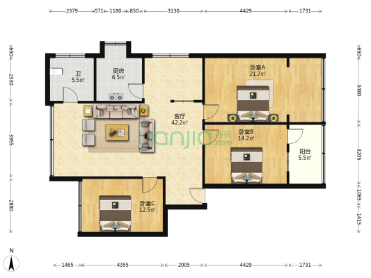 福利巷 3室1厅1卫 119平方