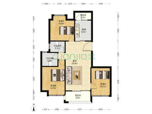 骄阳华庭 3室1厅2卫 97平方