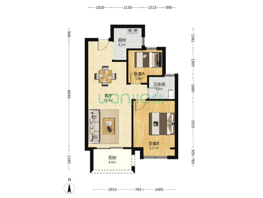 归谷雅苑 2室1厅1卫 76平方