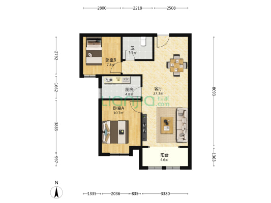 紫涵樾府(一区) 2室1厅1卫 85平方