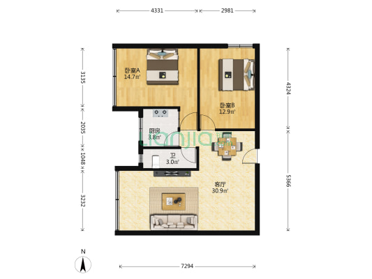 兰东小区 2室1厅1卫 85平方