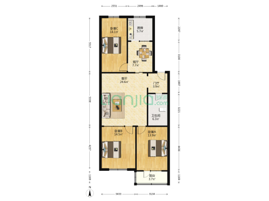 安抚小区 3室2厅1卫 116平方