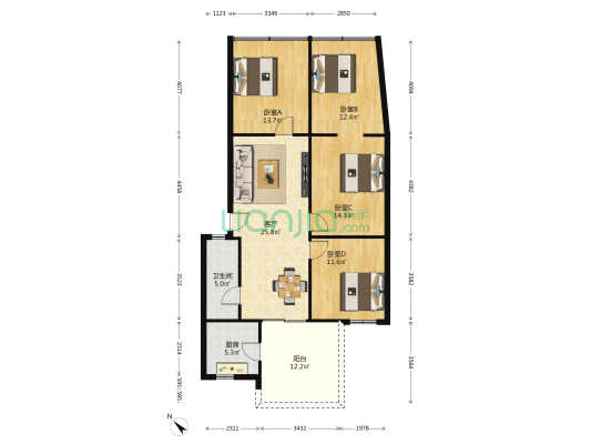 锦里西路72号 4室1厅1卫 102平方