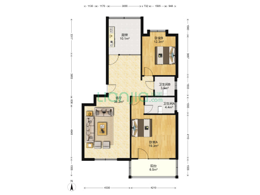 桑园小区 2室1厅2卫 190平方