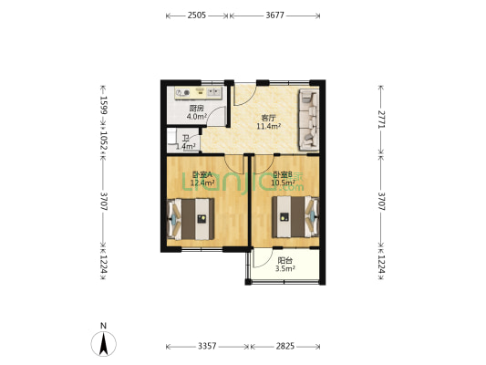 青云庵小区 2室1厅1卫 55平方
