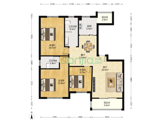 碧水蓝天北区 3室2厅2卫 133平方