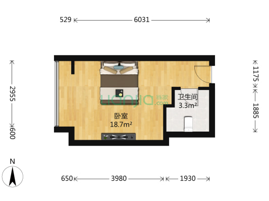华尔街国际公馆 1室0厅1卫 32平方