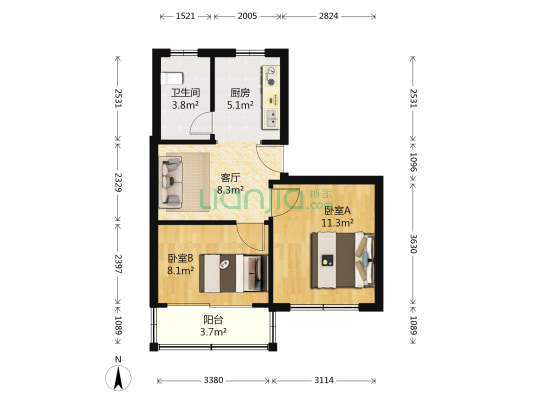 明月清泉北园 2室1厅1卫 56平方