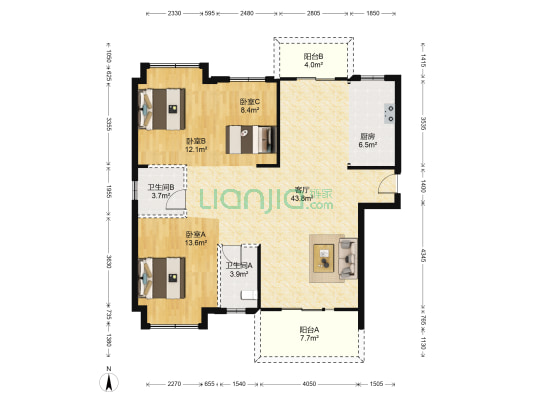 万龙中央公园 3室1厅2卫 128平方