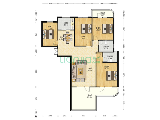 康馨云墅 4室2厅2卫 164平方