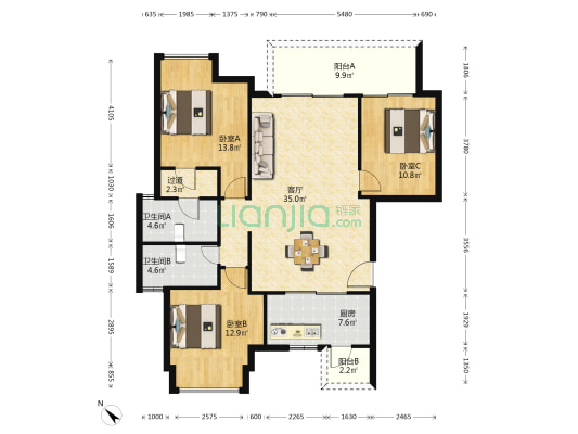 龙润丰锦 3室1厅2卫 128平方