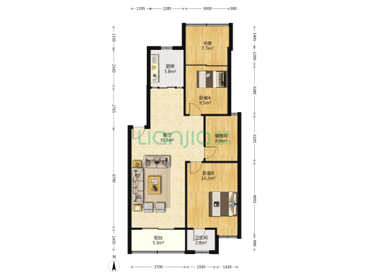 幸福春天二期 3室1厅1卫 104平方