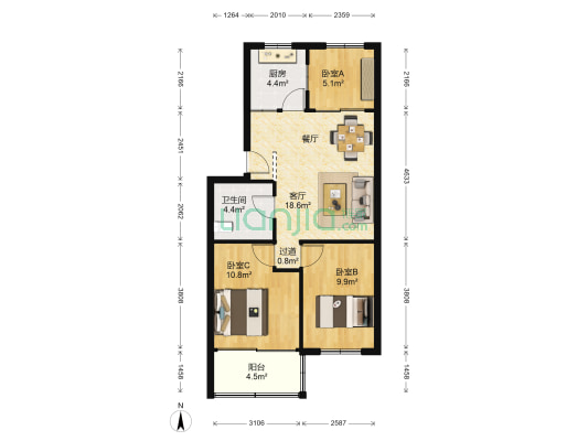 万塘路26号 3室1厅1卫 71平方