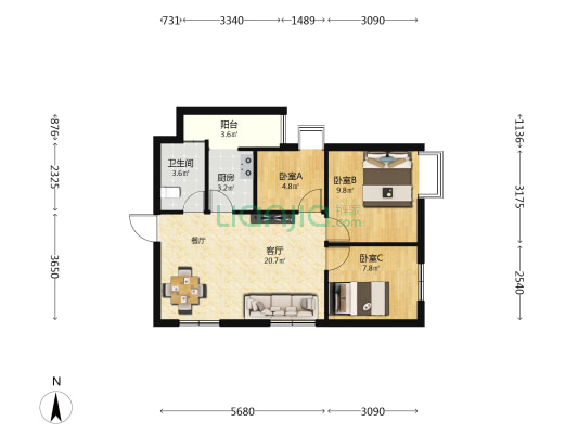 财兴盛大厦 3室1厅1卫 72平方