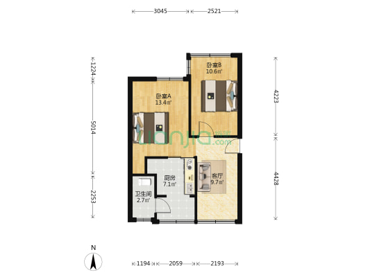 北街68号大院 2室1厅1卫 49平方