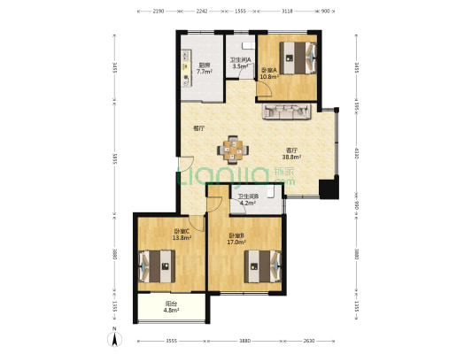 公园印象 3室1厅2卫 137平方