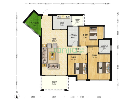 行运家园 3室1厅2卫 116平方