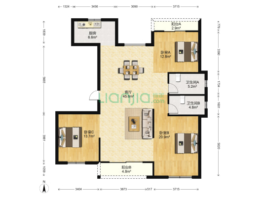 锦绣佳园 3室1厅2卫 143平方
