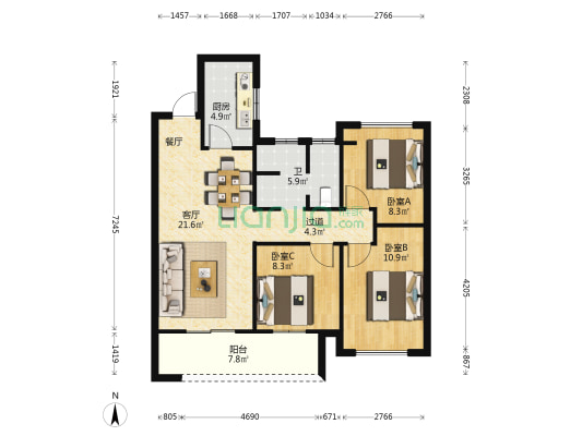中建长投双创谷 3室1厅1卫 97平方