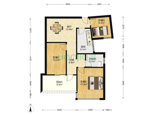 钱塘大观 3室1厅1卫 88平方