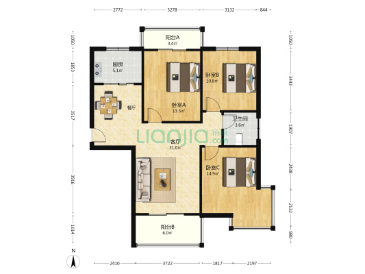 华福御景 3室1厅1卫 103平方