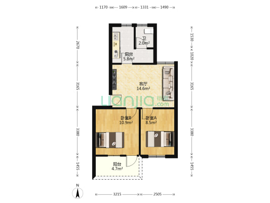 龙柏社区 2室1厅1卫 56平方