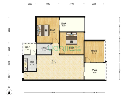 尚文轩公寓 2室1厅1卫 111平方