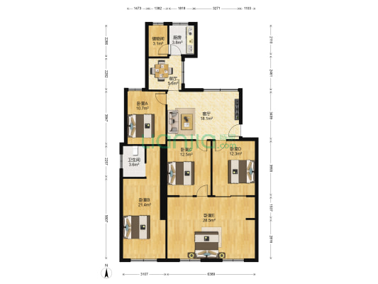 天平公寓 5室2厅1卫 90平方