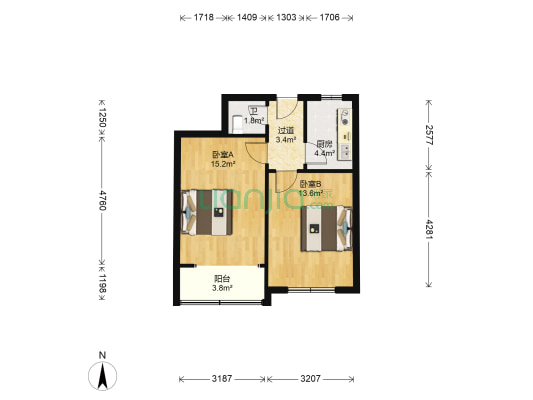 上海支路2号 2室0厅1卫 52平方