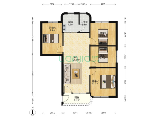怡安苑 4室1厅1卫 92平方