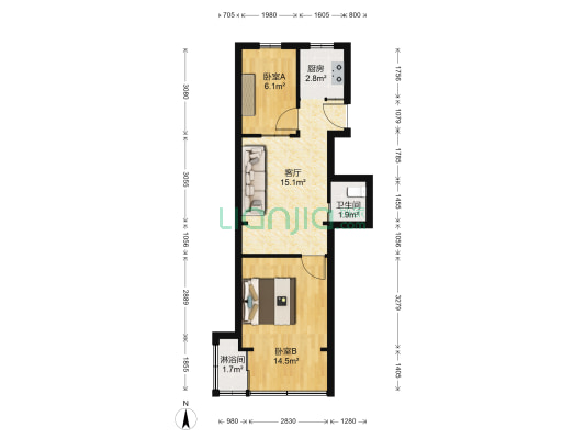 屏风苑小区 2室1厅2卫 48平方